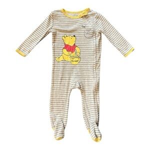 #149, Disney baby Winnie the Pooh Striped Footie Yellow and Gray, sz 6-9 months